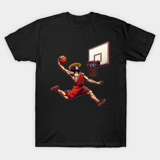 Funny Basketball Retro Jesus Christ T-Shirt by TomFrontierArt